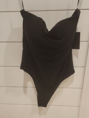 JLUXLABEL  Black Draped V-Neck Bodysuit